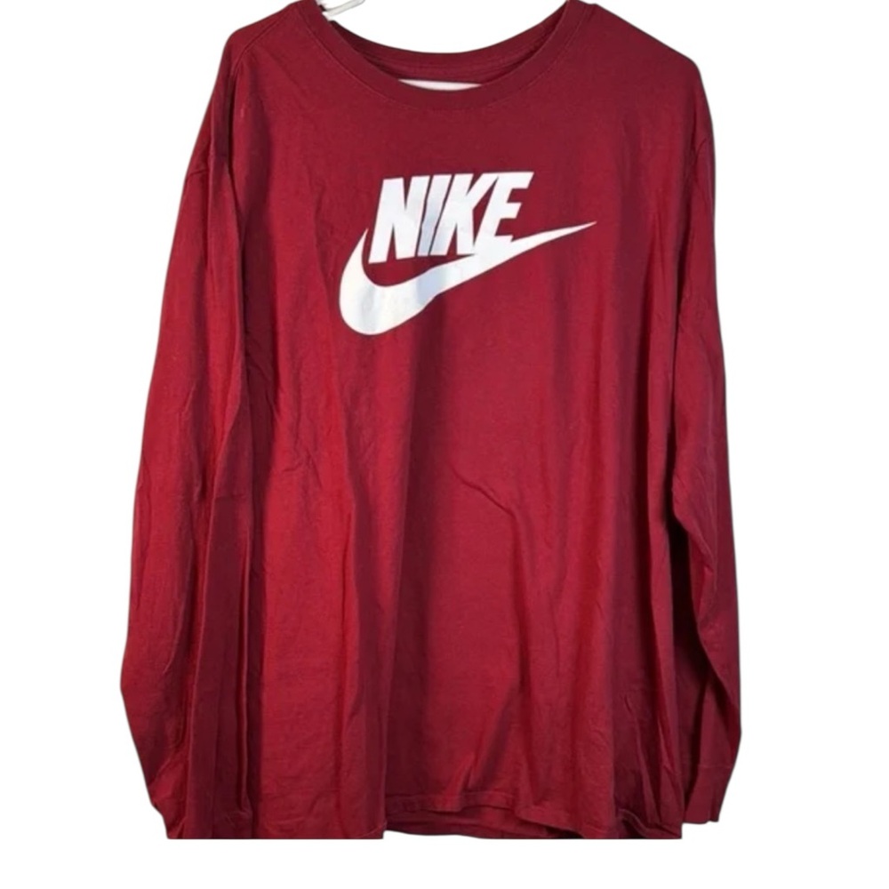 Nike Men’s Long Sleeve T-Shirt XXL Burgundy Big Swoosh Logo Graphic Tee - Picture 2 of 6
